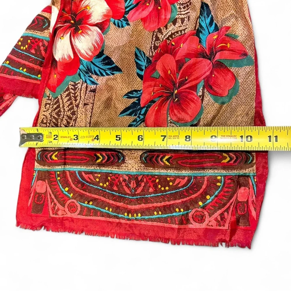Oscar de la Renta Silk Scarf Vintage Red Gold Floral Paisley Oblong 53” Luxury - Picture 4 of 10